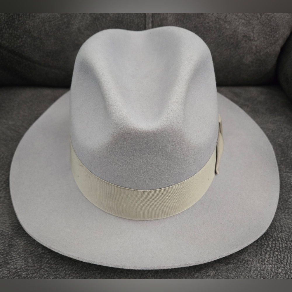 Stylish Gray Fedora Hat with Cream Band